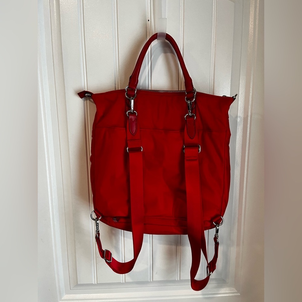 MZ Wallace CHELSEA convertible Backpack Tote BRIGHT CHERRY RED π - Picture 9 of 16